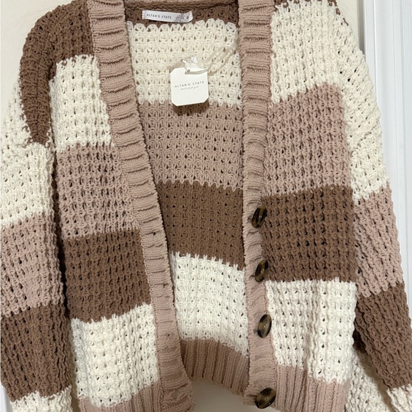 Altar'd State Beige and Brown Striped Cardigan - Picture 2 of 6